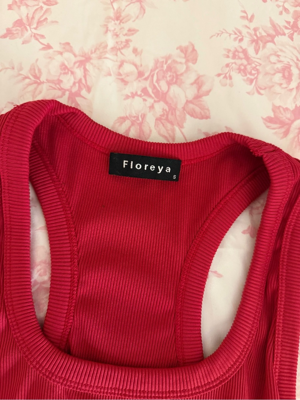 Women's Red Ribbed Racerback Tank Top - Picture 3 of 5